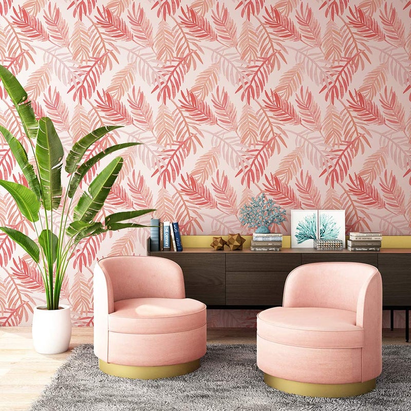 Flipside Pink and Peach Palm Leaves Peel and Stick Removable Wallpaper - Each Roll is 18 ft. Long x 18 in. Wide - Safe for Walls - Easy to Apply & Easy to Remove - Image 2